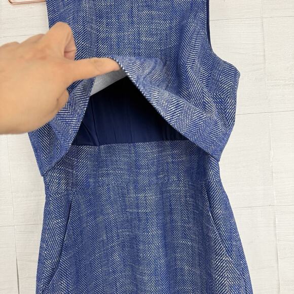J.Crew Blue Linen Blend Sheath Dress Size 2 Sleeveless Lined Herringbone Office - Picture 6 of 15